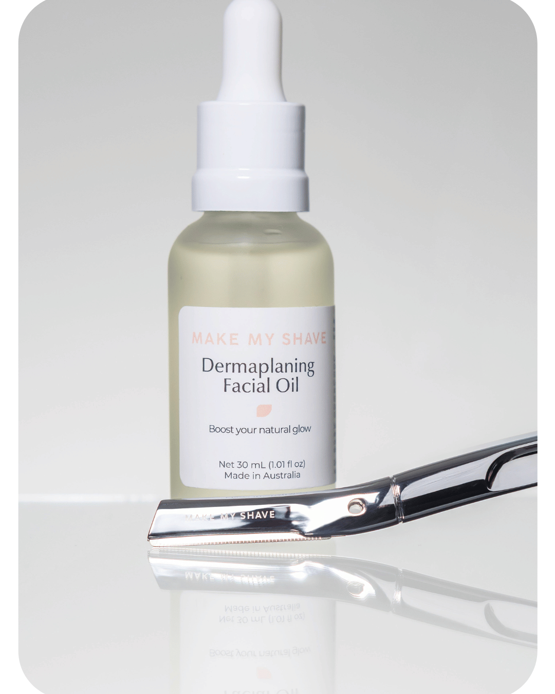 Dermaplaning Kit Australia with silver Metal Dermaplaner and Facial Oil by Make My Shave
