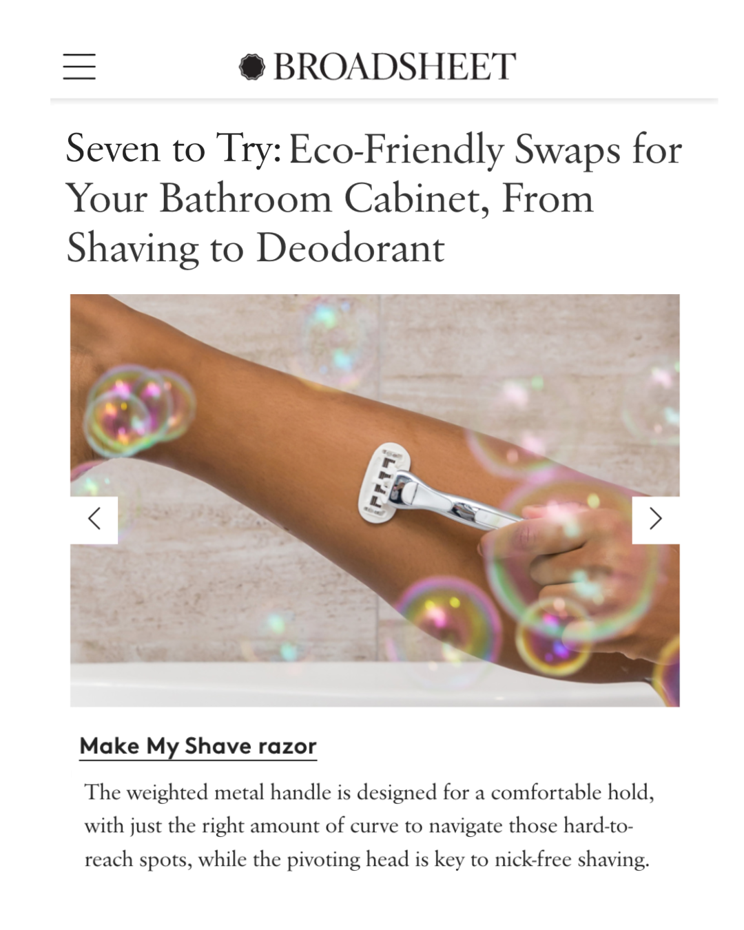 Best women's razor for sensitive skin - Make My Shave. Featured in Broadsheet, Australia.