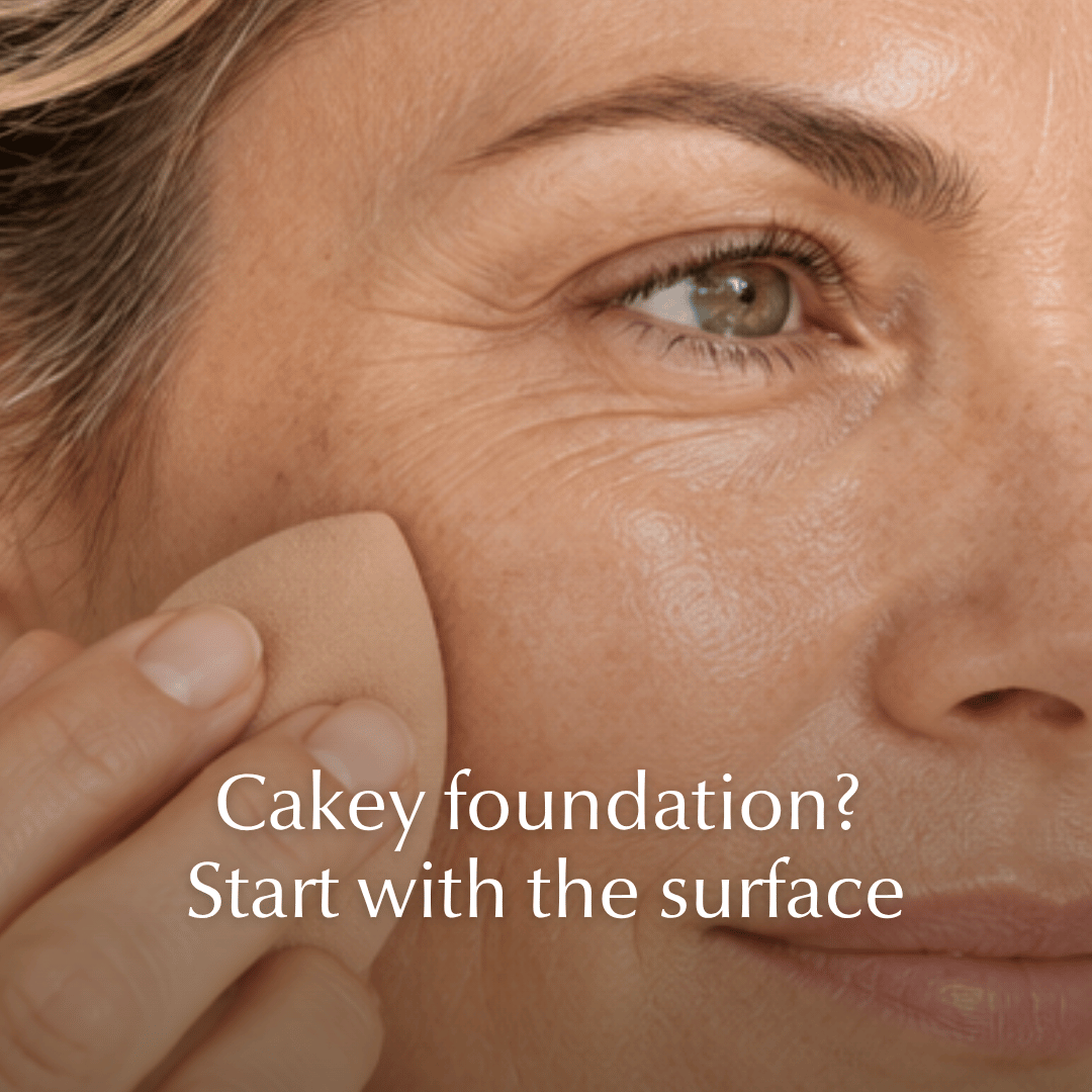 Woman with smooth, natural-looking foundation after dermaplaning, with a Make My Shave Dermaplaner and facial oil.