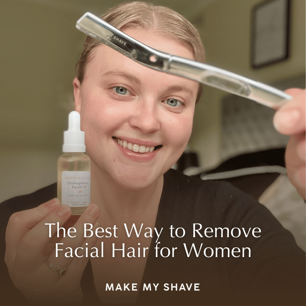 Best way to remove facial hair for women, this guide gives you everything you need to know. Women holding silver dermaplaner