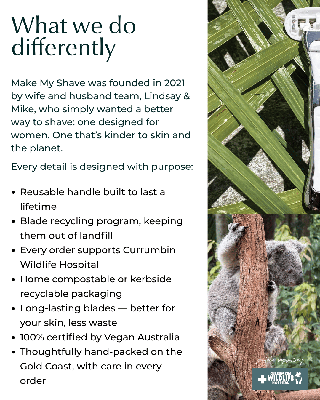 Product description of Make My Shave's women's razor with a koala image on a white background