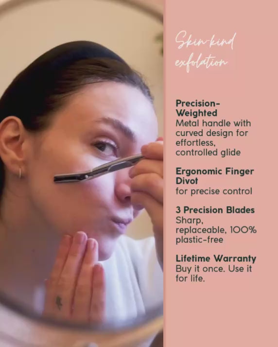 Video of Make My Shave's Metal Dermaplaning Tool being used by different women across Australia. It includes a close up of peach fuzz removal. 